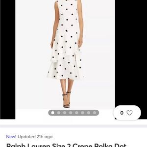 RALPH LAUREN Crepe Polka Dot Midi Dress-Asymmetrical Ruffle Hem-Lined